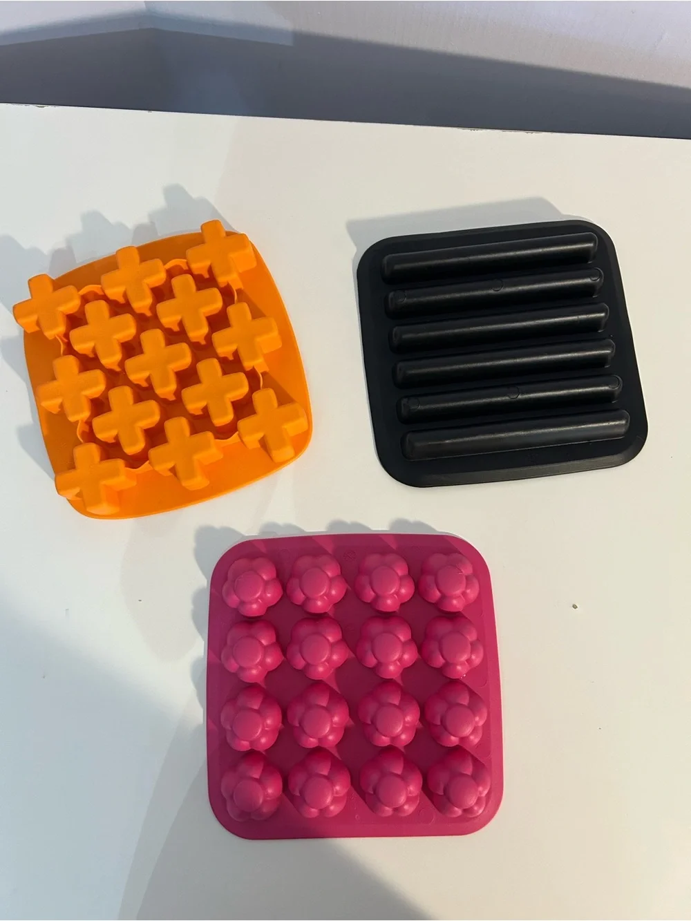 3 pack set of ice mold trays- Silicone Ice Cube Tray Set - Pink, Orange & Black